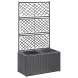 fekete rácsos polyrattan magaságyás 2 kaspóval 58 x 30 x 107 cm