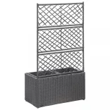 fekete rácsos polyrattan magaságyás 2 kaspóval 58 x 30 x 107 cm