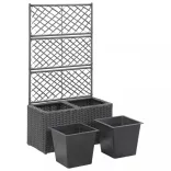 fekete rácsos polyrattan magaságyás 2 kaspóval 58 x 30 x 107 cm