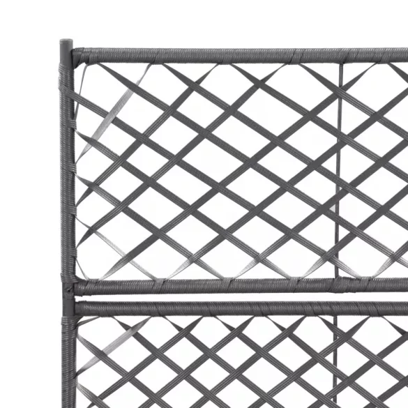 fekete rácsos polyrattan magaságyás 2 kaspóval 58 x 30 x 107 cm
