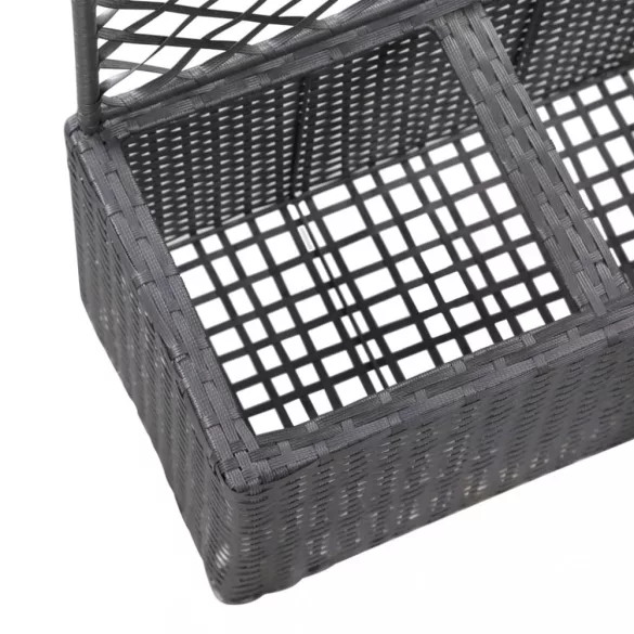 fekete rácsos polyrattan magaságyás 2 kaspóval 58 x 30 x 107 cm
