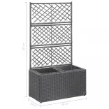 fekete rácsos polyrattan magaságyás 2 kaspóval 58 x 30 x 107 cm