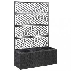   fekete rácsos polyrattan magaságyás 3 kaspóval 83 x 30 x 130 cm