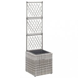   szürke rácsos polyrattan virágtartó 1 kaspóval 30 x 30 x 107 cm