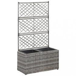   szürke rácsos polyrattan magaságyás 2 kaspóval 58 x 30 x 107 cm