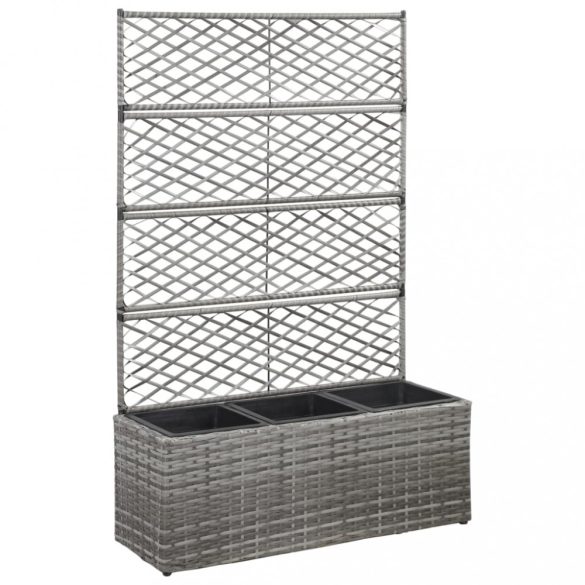 szürke rácsos polyrattan magaságyás 3 kaspóval 83 x 30 x 130 cm