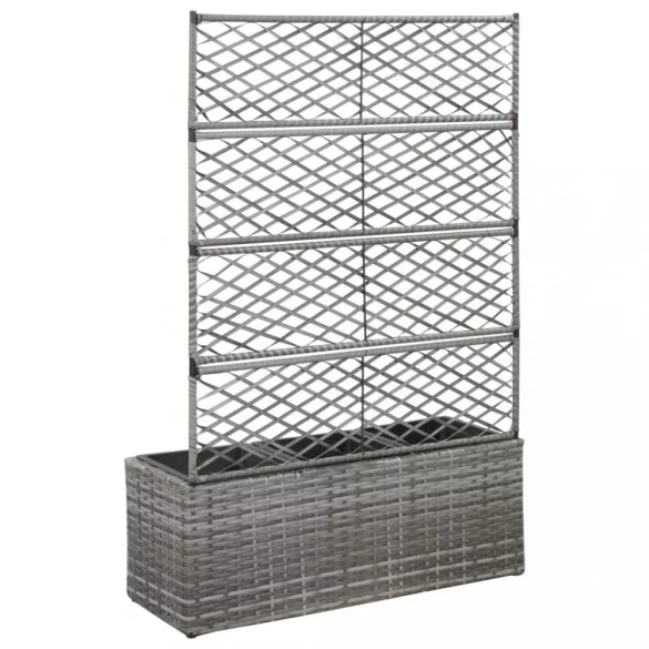 szürke rácsos polyrattan magaságyás 3 kaspóval 83 x 30 x 130 cm