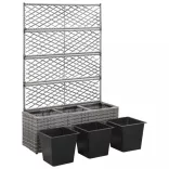 szürke rácsos polyrattan magaságyás 3 kaspóval 83 x 30 x 130 cm