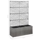szürke rácsos polyrattan magaságyás 3 kaspóval 83 x 30 x 130 cm