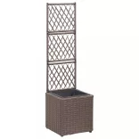 barna rácsos polyrattan magaságyás 1 kaspóval 30 x 30 x 107 cm