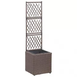   barna rácsos polyrattan magaságyás 1 kaspóval 30 x 30 x 107 cm