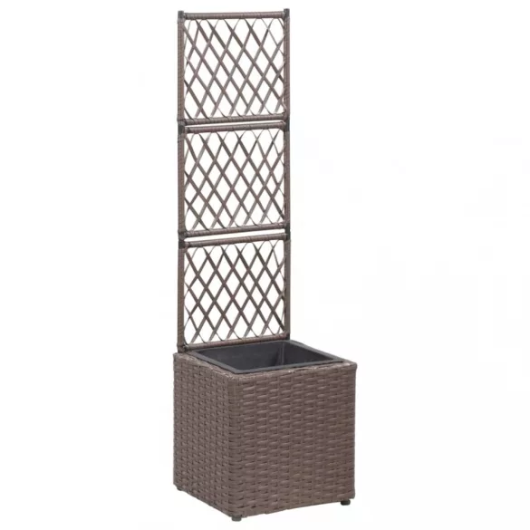 barna rácsos polyrattan magaságyás 1 kaspóval 30 x 30 x 107 cm