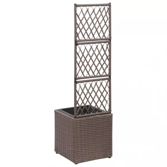 barna rácsos polyrattan magaságyás 1 kaspóval 30 x 30 x 107 cm