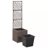 barna rácsos polyrattan magaságyás 1 kaspóval 30 x 30 x 107 cm