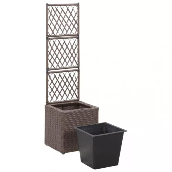 barna rácsos polyrattan magaságyás 1 kaspóval 30 x 30 x 107 cm