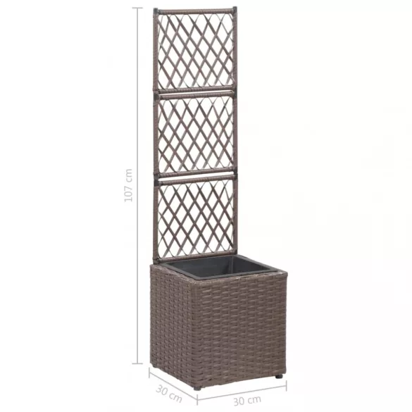 barna rácsos polyrattan magaságyás 1 kaspóval 30 x 30 x 107 cm