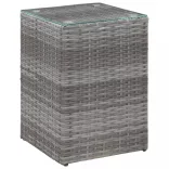 szürke polyrattan kisasztal üveg asztallappal 35 x 35 x 52 cm