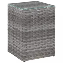   szürke polyrattan kisasztal üveg asztallappal 35 x 35 x 52 cm