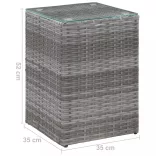 szürke polyrattan kisasztal üveg asztallappal 35 x 35 x 52 cm