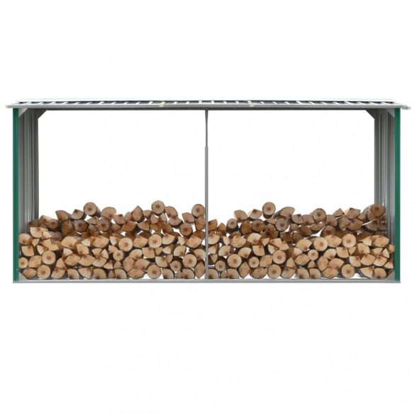 zöld horganyzott acél kerti tűzifatároló 330 x 92 x 153 cm