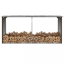   barna horganyzott acél kerti tűzifatároló 330 x 92 x 153 cm