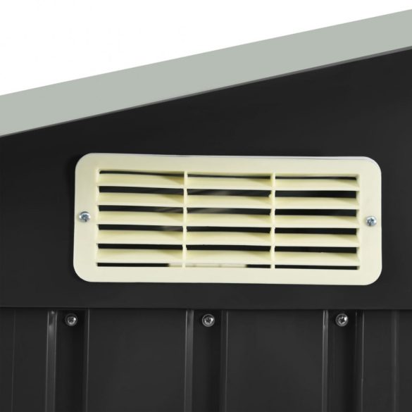 antracitszürke vas kerti fészer állvánnyal 205 x 130 x 183 cm