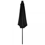 fekete kültéri napernyő LED-fényekkel és acélrúddal, 300 cm