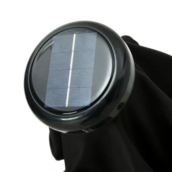 fekete kültéri napernyő LED-fényekkel és acélrúddal, 300 cm