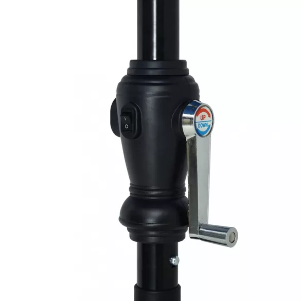 fekete kültéri napernyő LED-fényekkel és acélrúddal, 300 cm