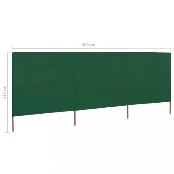 3 paneles zöld szövet szélfogó 400 x 80 cm
