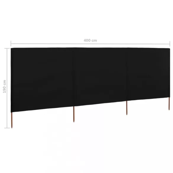 fekete szövet 3-paneles szélfogó 400 x 160 cm