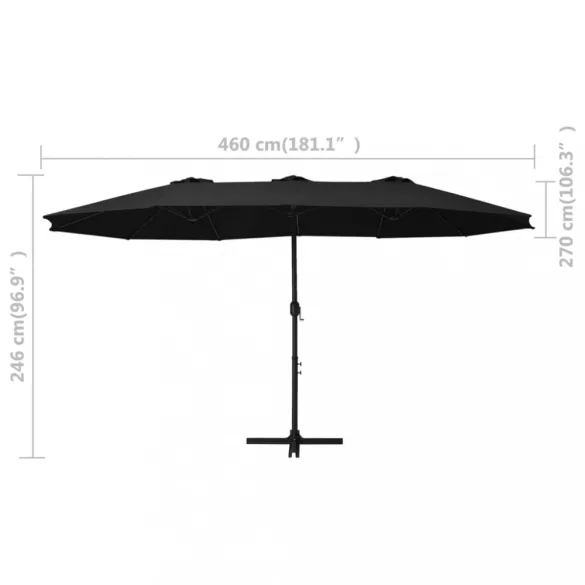 fekete kültéri napernyő alumíniumrúddal 460 x 270 cm