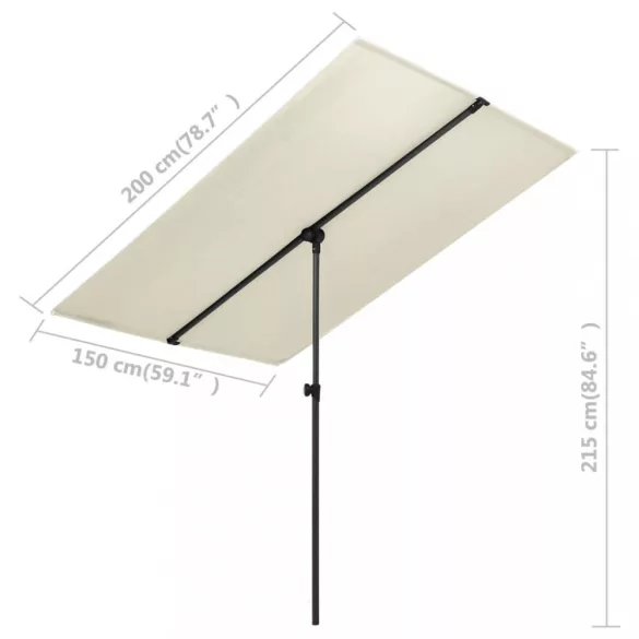 homokfehér kerti napernyő alumíniumrúddal 2 x 1,5 m