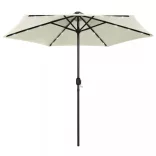 homokfehér kültéri napernyő LED fényekkel és alumíniumrúddal 270 cm