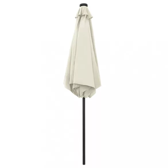 homokfehér kültéri napernyő LED fényekkel és alumíniumrúddal 270 cm