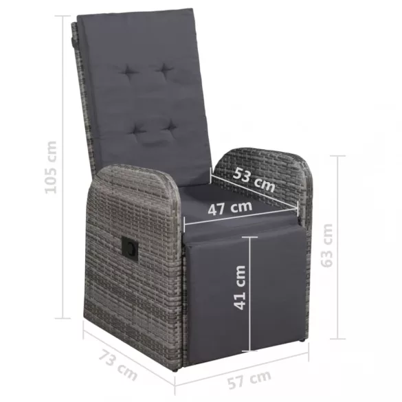szürke dönthető háttámlás polyrattan kerti szék párnával