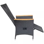 2 db fekete dönthető háttámlás polyrattan kerti szék párnával