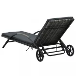 antracitszürke polyrattan napozóágy párnával és kerekekkel