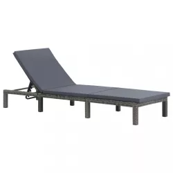 antracitszürke polyrattan napozóágy párnával