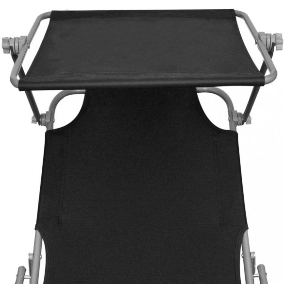 fekete alumínium összecsukható napozóágy napellenzővel