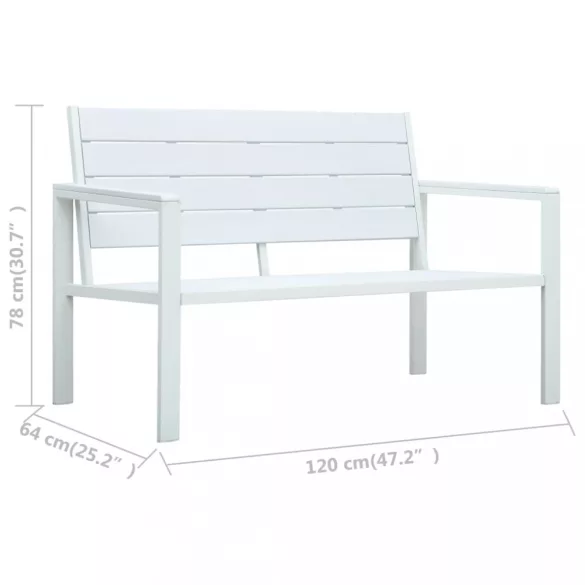 fehér fautánzatú HDPE kerti pad 120 cm