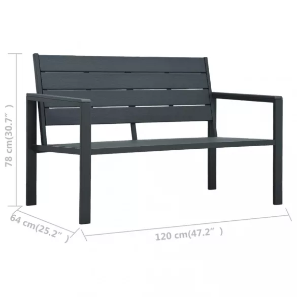 szürke fautánzatú HDPE kerti pad 120 cm