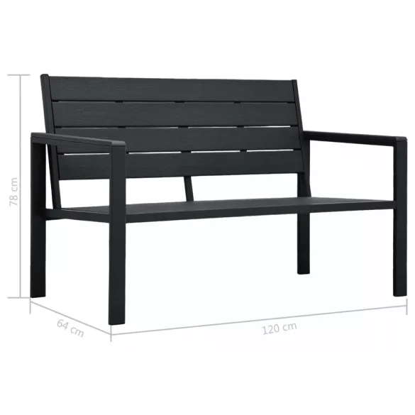 fekete fautánzatú HDPE kerti pad 120 cm