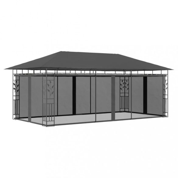 antracitszürke pavilon szúnyoghálóval 6 x 3 x 2,73 m