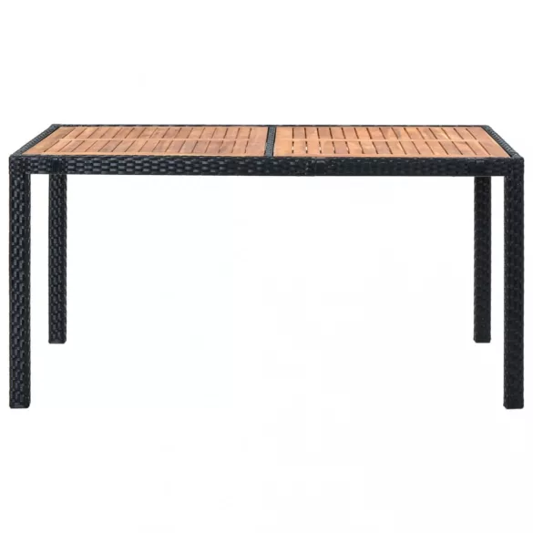 7 részes fekete kültéri polyrattan és akácfa étkezőszett