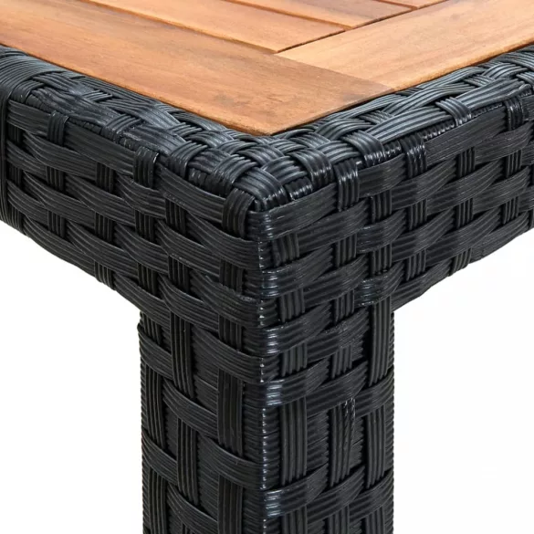 7 részes fekete kültéri polyrattan és akácfa étkezőszett