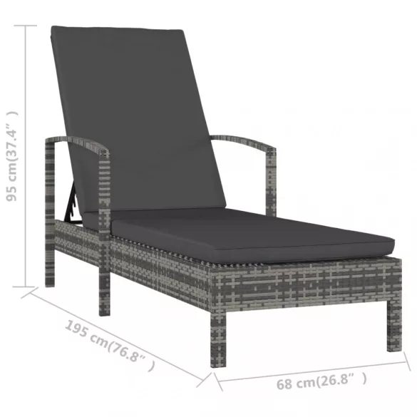 szürke polyrattan karfás napozóágy