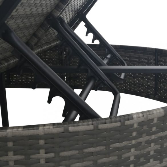 2 személyes szürke polyrattan kerti napozóágy párnával