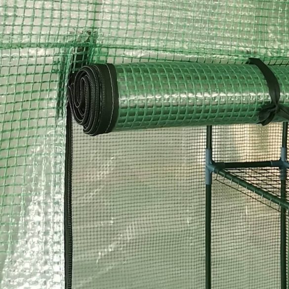 acél melegház polcokkal 227 x 223 cm