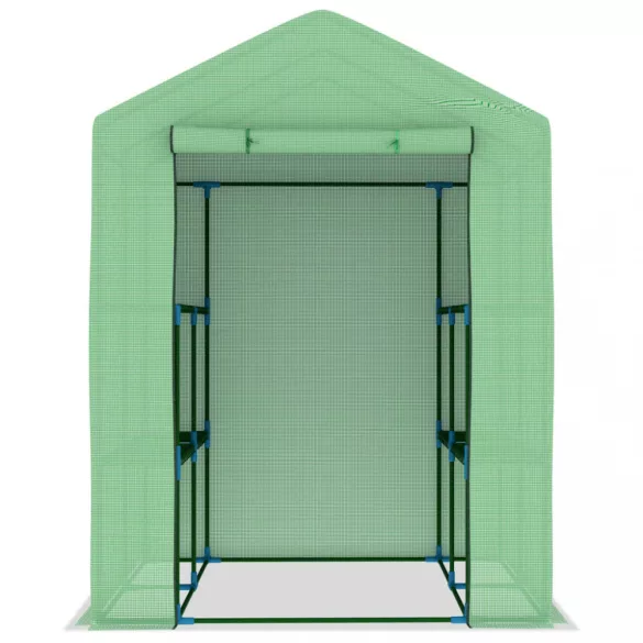 acél melegház polcokkal 143 x 143 x 195 cm